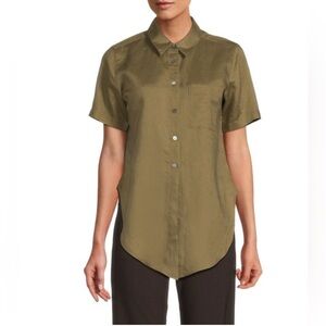 Theory Olive Green Hekanina Linen Tie Front Button Up Shirt US M